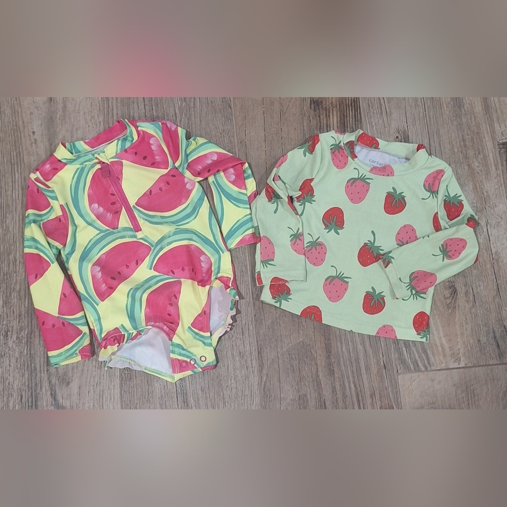 #1861 Carter's Watermelon and Strawberry Print Kids Swimsuits Sz 18m